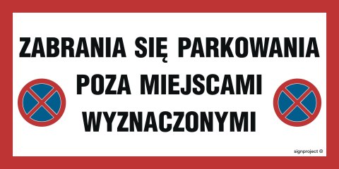 Znak ND059 Zabrania się parkowania poza miejscami wyznaczonymi, 600x300 mm, PN - Płyta 1 mm