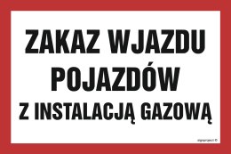 Znak ND061 Zakaz wjazdu pojazdów z instalacją gazową, 200x100 mm, PN - Płyta 1 mm