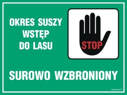 Znak OB007 Okres suszy - wstęp do lasu surowo wzbroniony, 400x300 mm, PN - Płyta 1 mm