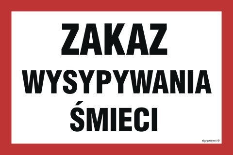 Znak OD020 Zakaz wysypywania śmieci, 250x167 mm, PN - Płyta 1 mm