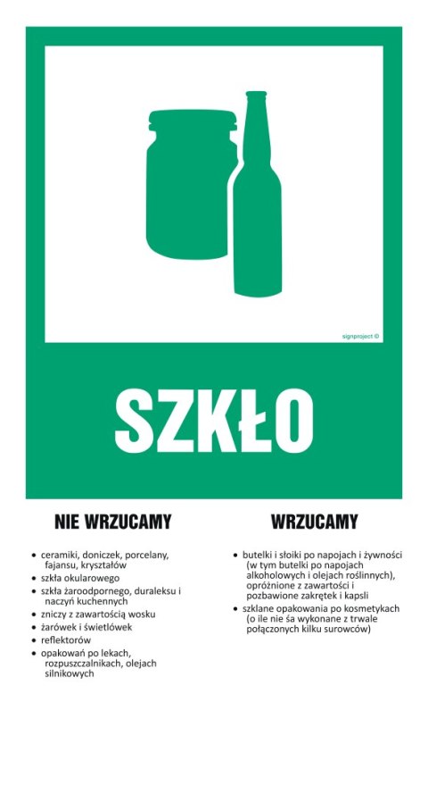 OD204 Instrukcja segregacji odpadów - SZKŁO, 200x370 mm, FN - Folia samoprzylepna