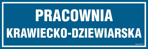 Znak PA153 Pracownia krawiecko-dziewiarska, 300x100 mm, FN - Folia samoprzylepna