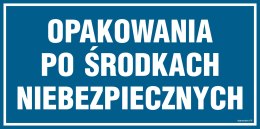 Znak PA536 Opakowania po środkach niebezpiecznych, 200x100 mm, FN - Folia samoprzylepna