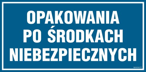 Znak PA536 Opakowania po środkach niebezpiecznych, 200x100 mm, PN - Płyta 1 mm