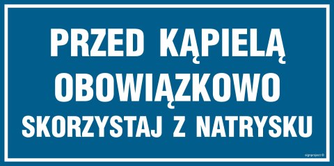 Znak PA544 Przed kąpielą skorzystaj z natrysku, 600x200 mm, PN - Płyta 1 mm