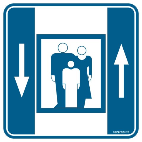 Znak RA043 Dźwig osobowy, 200x200 mm, PN - Płyta 1 mm