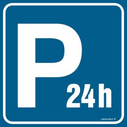 Znak RA118 Parking strzeżony - czynny całą dobę, 100x100 mm, FN - Folia samoprzylepna