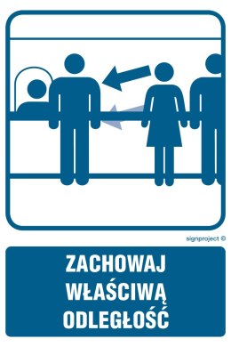 Znak RB022 Zachowaj właściwą odległość, 200x300 mm, FN - Folia samoprzylepna