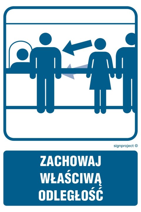 Znak RB022 Zachowaj właściwą odległość, 200x300 mm, FN - Folia samoprzylepna