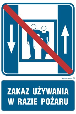 Znak RB500 Zakaz używania dźwigu osobowego w czasie pożaru, 250x375 mm, PN - Płyta 1 mm