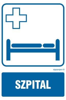 Znak RF001 Szpital, 150x225 mm, PN - Płyta 1 mm