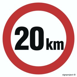 Znak SA027 Ograniczenie prędkości 20 km, 300x300 mm, PO - Płyta 1 mm odblaskowa