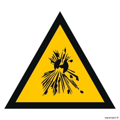 Znak JA004 Ostrzeżenie przed substancjami wybuchowymi, 200x200 mm, PN - Płyta 1 mm