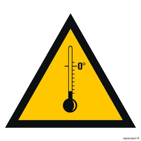 Znak JA008 Ostrzeżenie przed niskimi temperaturami, 500x500 mm, PN - Płyta 1 mm