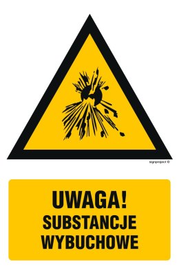 Znak JA012 Ostrzeżenie przed substancjami wybuchowymi, 350x525 mm, PN - Płyta 1 mm