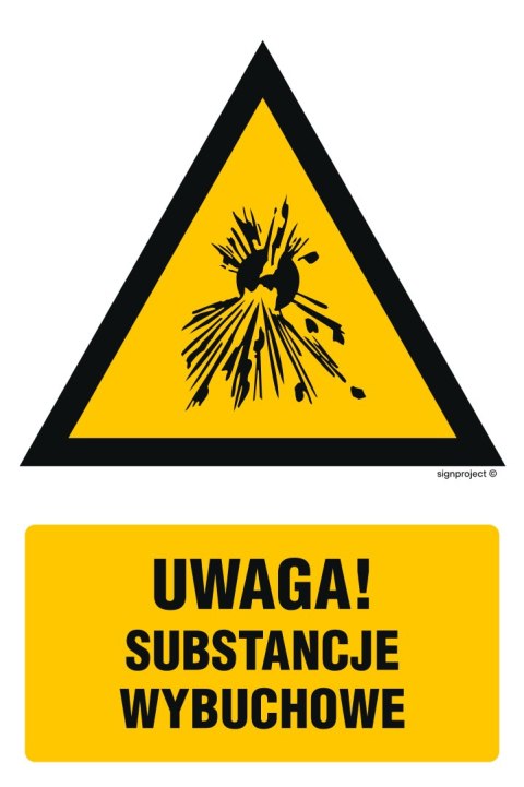 Znak JA012 Ostrzeżenie przed substancjami wybuchowymi - opakowanie 10 sztuk, 50x75 mm, PN - Płyta 1 mm