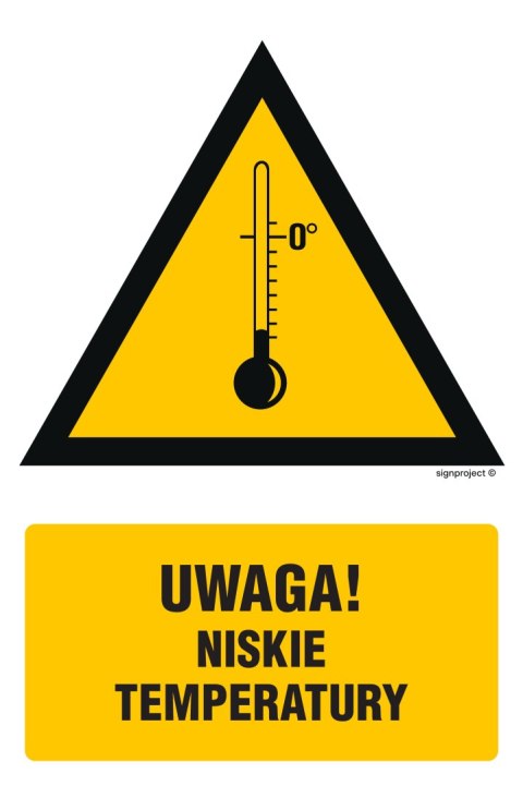 Znak JA016 Ostrzeżenie przed niskimi temperaturami, 100x150 mm, PN - Płyta 1 mm