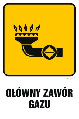 Znak JD001 Główny zawór gazu 1, 250x375 mm, PN - Płyta 1 mm