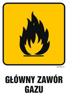 Znak JD002 Główny zawór gazu 2, 100x150 mm, FN - Folia samoprzylepna