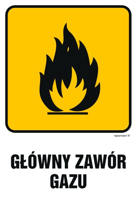 Znak JD002 Główny zawór gazu 2, 300x450 mm, FN - Folia samoprzylepna