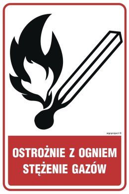 Znak JD003 Ostrożnie z ogniem - stężenie gazów, 100x150 mm, FN - Folia samoprzylepna