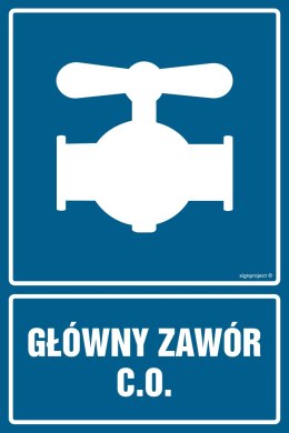 Znak JD007 Główny zawór c.o, 200x300 mm, FN - Folia samoprzylepna