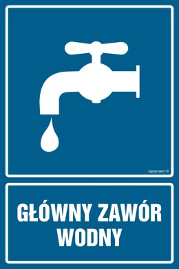 Znak JD008 Główny zawór wodny, 200x300 mm, FN - Folia samoprzylepna