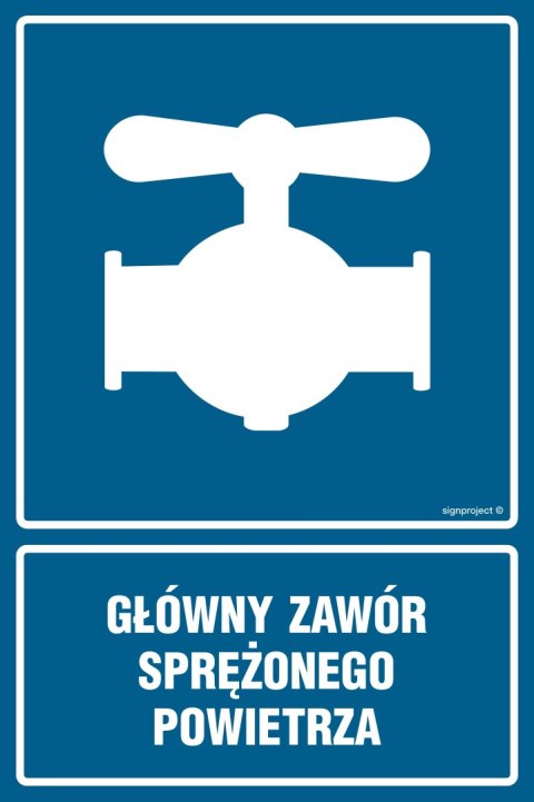 Znak JD040 Główny zawór sprężonego powietrza, 75x100 mm, PN - Płyta 1 mm