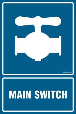 Znak JD057 Main switch, 100x150 mm, PN - Płyta 1 mm