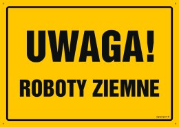 Tablica OA008 Uwaga! Roboty ziemne, 350x250 mm, BN - Płyta żółta 0,6mm