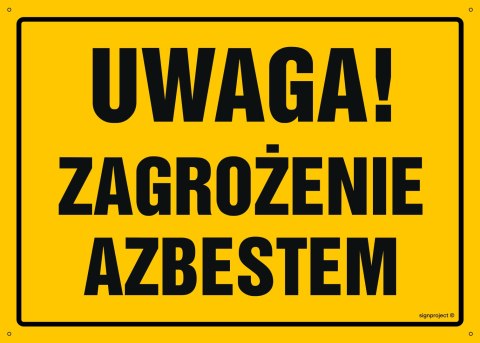 Tablica OA104 Uwaga! Zagrożenie azbestem, 350x250 mm, BN - Płyta żółta 0,6mm