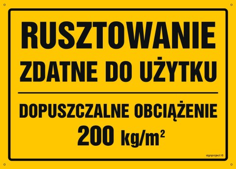 Tablica OA145 Rusztowanie zdatne do użytku Dopuszczalne obciążenie 200 kg/m2, 350x250 mm, BN - Płyta żółta 0,6mm