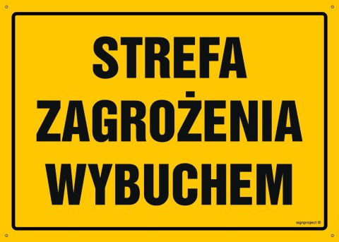 Tablica OA160 Strefa zagrozenia wybuchem, 350x250 mm, BN - Płyta żółta 0,6mm