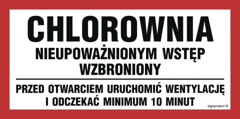 Tablica OA165 Chlorownia ..., 400x200 mm, PN - Płyta 1 mm