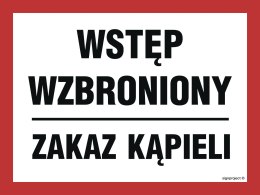 Naklejka OA170 Wstęp wzbronionyZakaz kąpieli, 350x250 mm, FN - Folia samoprzylepna