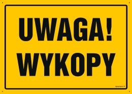 Tablica OA005 Uwaga! Wykopy, 350x250 mm, BN - Płyta żółta 0,6mm