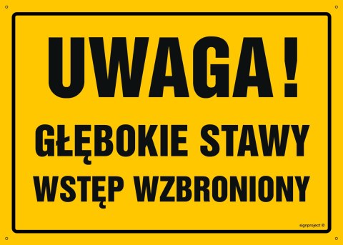 Tablica OA098 Uwaga! Głębokie stawy, 800x570 mm, BN - Płyta żółta 0,6mm