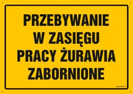 Tablica OA206 Przebywanie w zasięgu pracy żurawia zabronione, 350x250 mm, BN - Płyta żółta 0,6mm