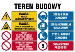 Tablica OI021 Teren budowy, Uwaga! Praca ciężkiego sprzętu, 1000x750 mm, PN - Płyta 1 mm