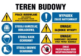 Naklejka OI022 Teren budowy, Uwaga! Praca ciężkiego sprzętu, 1000x750 mm, FN - Folia samoprzylepna