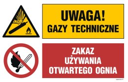 Naklejka OI038 Uwaga! gazy techniczne, Zakaz używania otwartego ognia, 700x467 mm, FN - Folia samoprzylepna