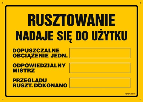 Naklejka OA146 Rusztowanie nadaje się do użytku ..., 300x215 mm, FN - Folia samoprzylepna