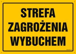 Tablica OA160 Strefa zagrozenia wybuchem, 300x215 mm, BN - Płyta żółta 0,6mm