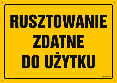 Tablica OA172 Rusztowanie zdatne do użytku, 300x215 mm, BN - Płyta żółta 0,6mm