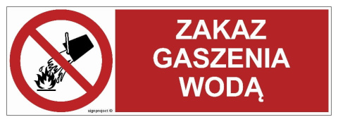 Znak GC089 Zakaz gaszenia wodą, 150x50 mm, FN - Folia samoprzylepna